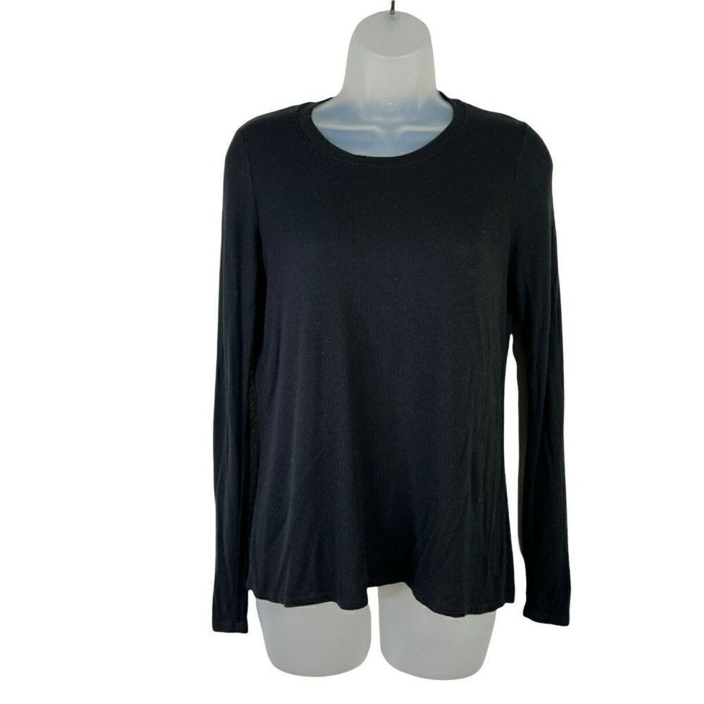 Marine Layer Tinley Tulip Open Back Top Womens Small Black Rib Knit Long Sleeves